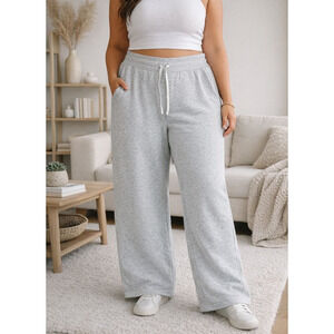 Lululemon Scuba Mid-Rise Wide-Leg Pant Full Length Heathered Light Gray Size 14